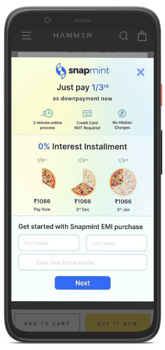 Cardless EMI payment gateway widget